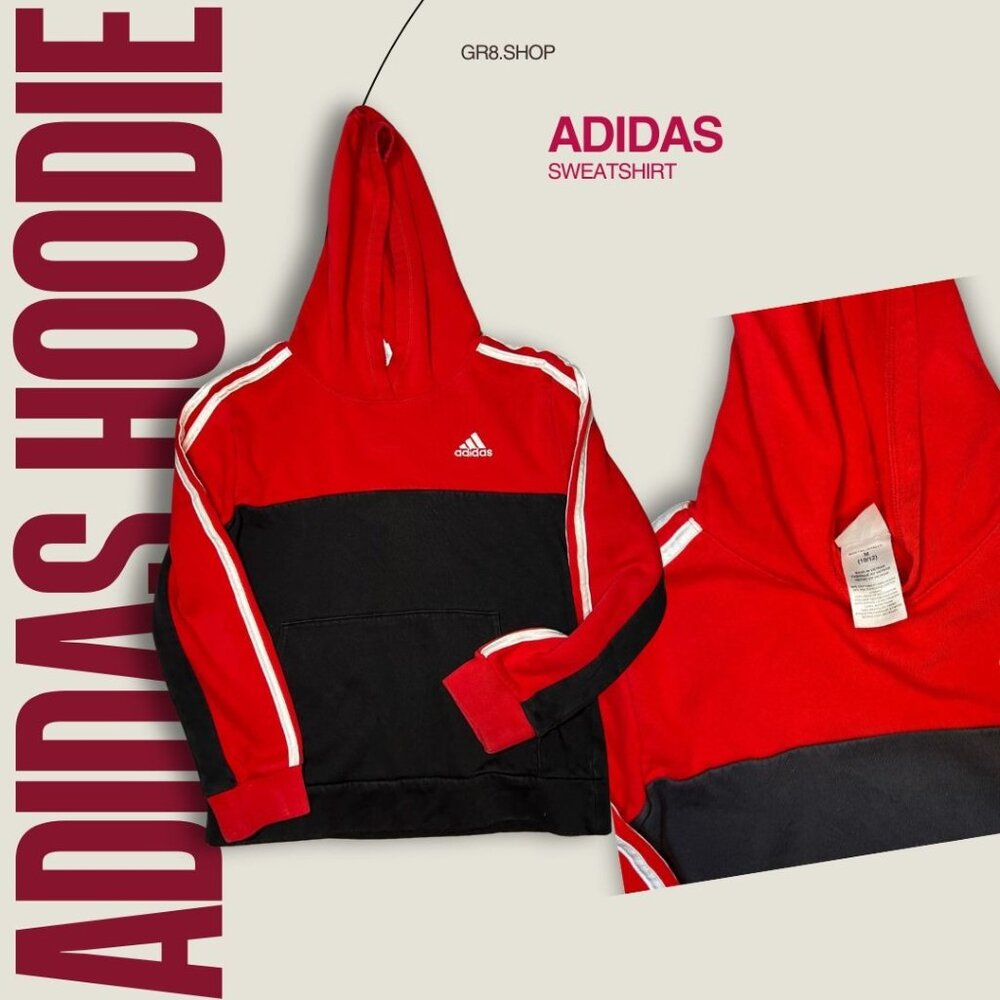 Adidas Kids Red & Black Hoodie Sweatshirt M (10-12) Made In Vietnam